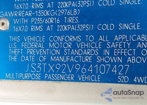 2006 Suzuki Xl-7 Premium из США, поврежденный, VIN JS3TX92V964107427